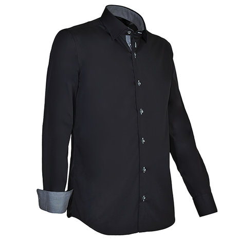 Capraro 935 Heren Overhemd zwart met lichtgrijs accent
