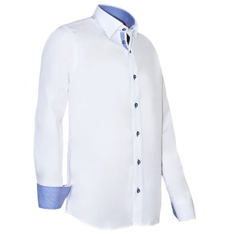 Capraro 935 Heren Overhemd wit met blauw accent