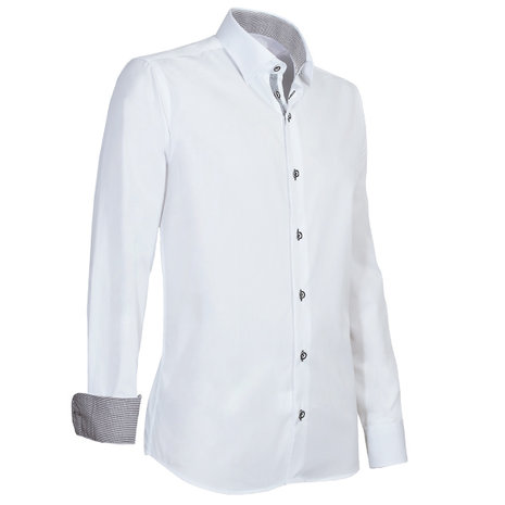 Capraro 935 Heren Overhemd wit met lichtgrijs accent